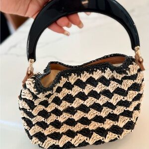 Woven Two-Tone Black & Cream Handbag